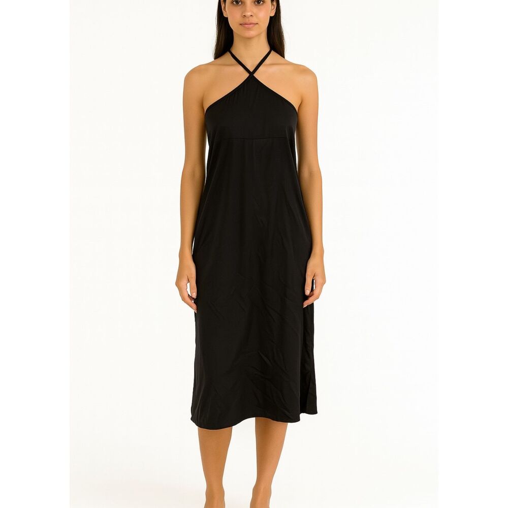 Alamour Halter High Slit Satin Slip Dress Small
